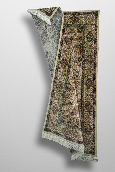Ivory Central Medallion Silk Rug — 5