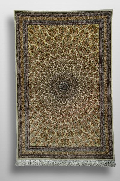 Golden Cream Medallion Silk Rug — 1