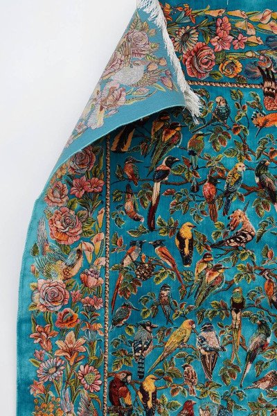 Teal Birds of Paradise Silk Rug — 6