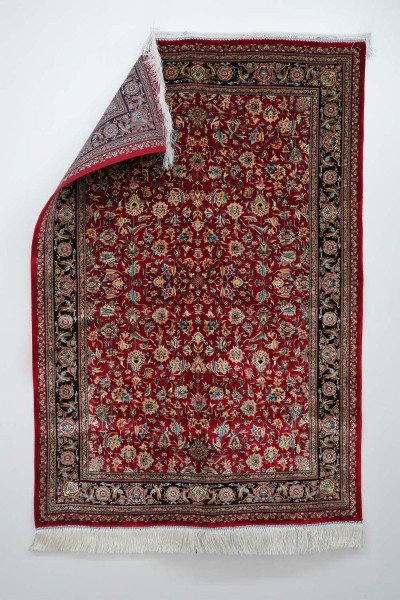 Classic Crimson Floral Silk Rug — 2