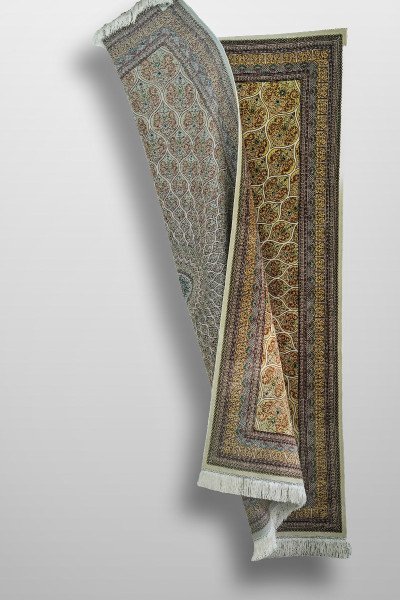 Golden Cream Medallion Silk Rug — 5