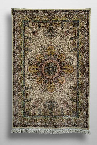 Ivory Central Medallion Silk Rug — 1