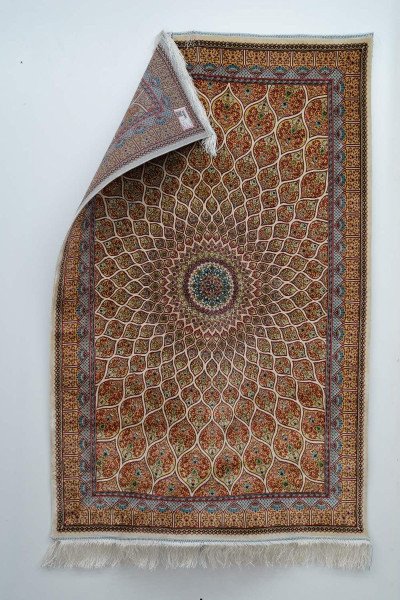 Golden Amber Medallion Silk Rug — 1