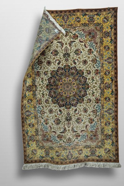 Golden Ivory Floral Silk Rug — 4