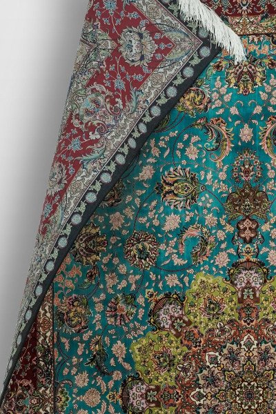 Royal Turquoise Medallion Silk Rug — 6