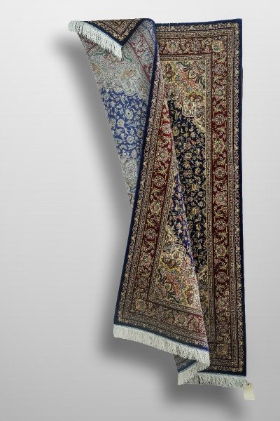 Navy Floral Medallion Silk Rug — 5