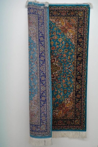 Turquoise Gold Medallion Silk Rug — 3