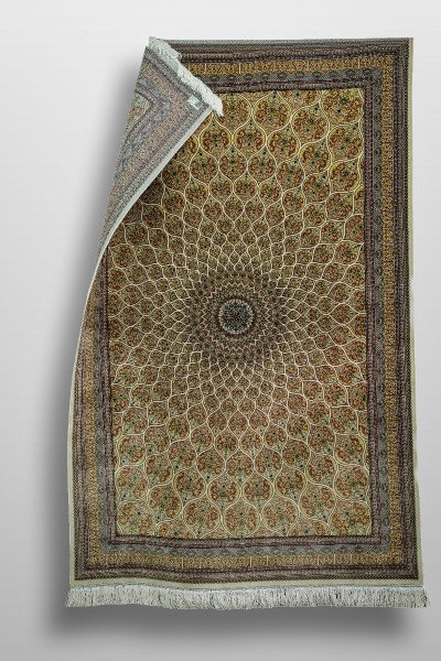 Golden Cream Medallion Silk Rug — 4