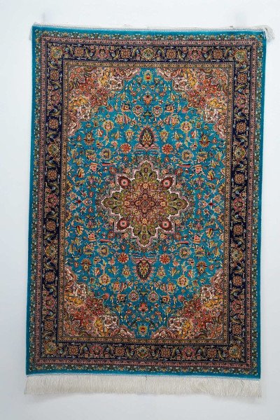 Turquoise Gold Medallion Silk Rug — 1
