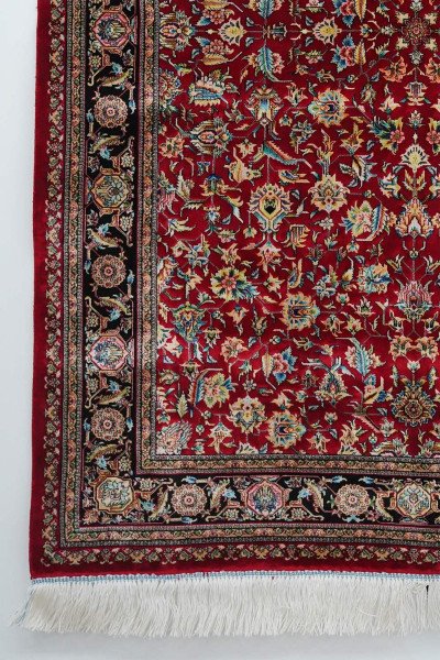 Classic Crimson Floral Silk Rug — 4