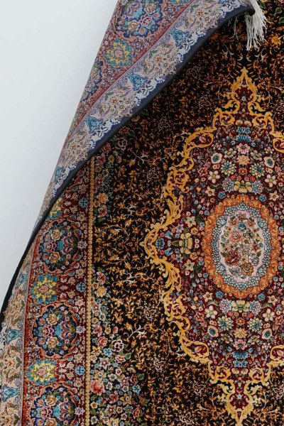 Black Crimson Medallion Silk Rug — 5