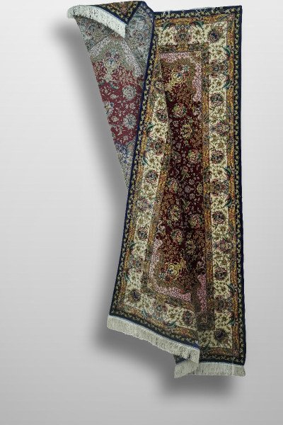 Burgundy Floral Medallion Silk Rug — 5