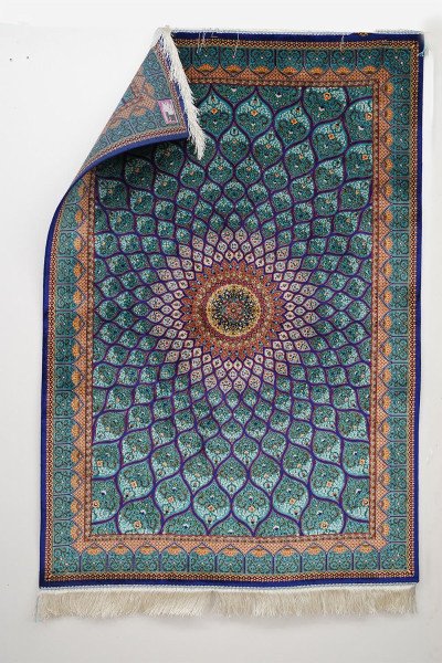 Azure Sunburst Medallion Silk Rug — 2