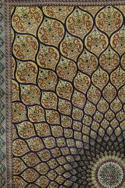 Golden Floral Medallion Silk Rug — 2