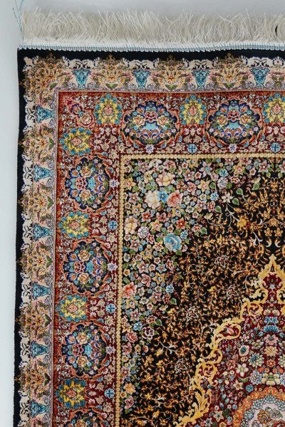 Black Crimson Medallion Silk Rug — 4