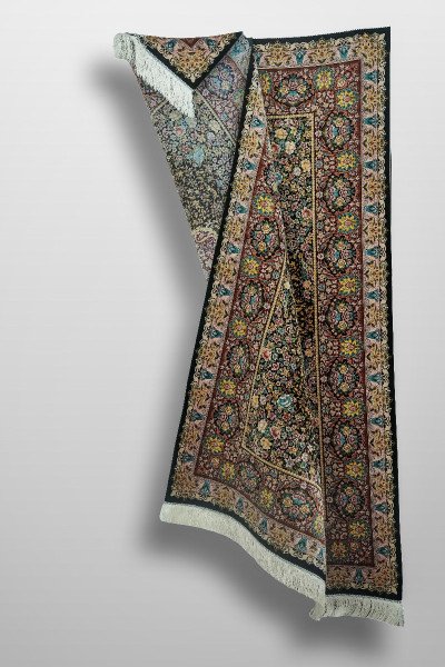 Black Floral Medallion Silk Rug — 5