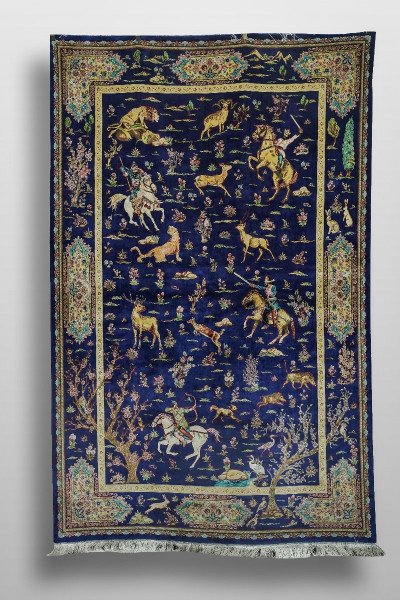 Shahnameh Hunting Scene Silk Rug — 1