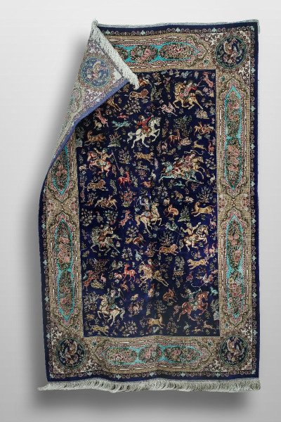 Midnight Blue Hunting Silk Rug — 4