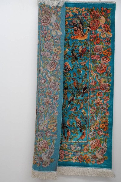 Teal Birds of Paradise Silk Rug — 3
