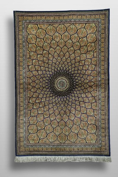 Golden Floral Medallion Silk Rug — 1