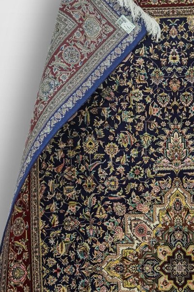 Navy Floral Medallion Silk Rug — 3