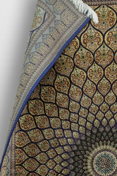 Golden Floral Medallion Silk Rug — 3