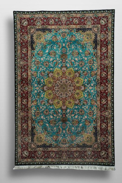 Royal Turquoise Medallion Silk Rug — 1
