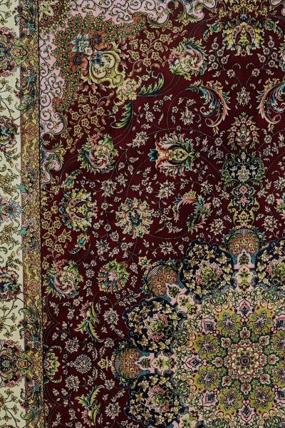 Burgundy Floral Medallion Silk Rug — 2