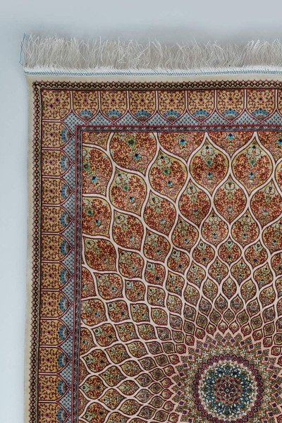 Golden Amber Medallion Silk Rug — 3