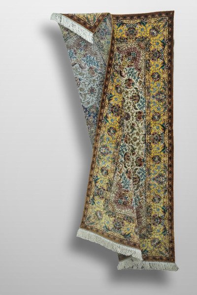 Golden Ivory Floral Silk Rug — 5