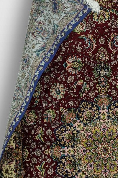Burgundy Floral Medallion Silk Rug — 3