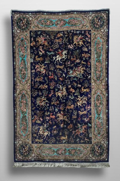 Midnight Blue Hunting Silk Rug — 1