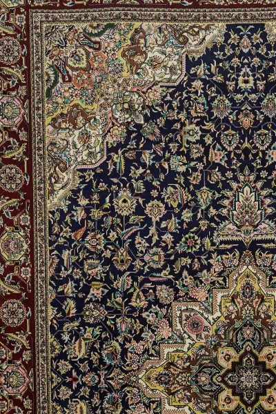 Navy Floral Medallion Silk Rug — 2