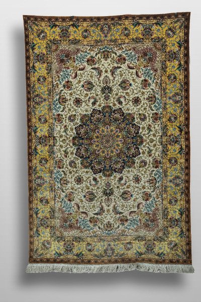Golden Ivory Floral Silk Rug — 1