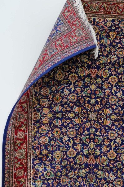 Classic Navy Floral Silk Rug — 5