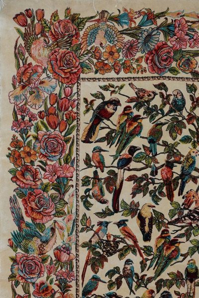 Cream Birds of Paradise Silk Rug — 4