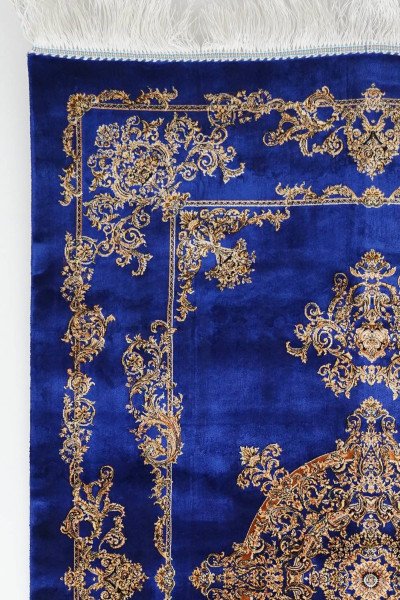 Sapphire Gold Medallion Silk Rug — 4
