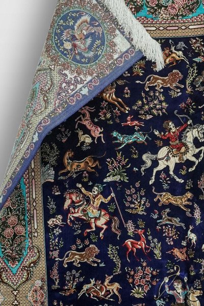 Midnight Blue Hunting Silk Rug — 3