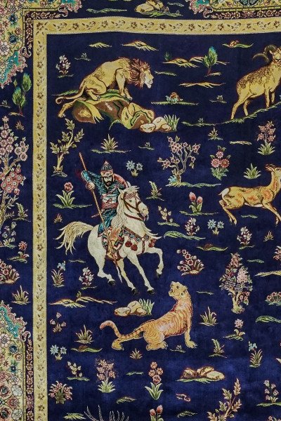 Shahnameh Hunting Scene Silk Rug — 2