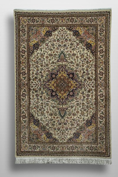 Cream Floral Medallion Silk Rug — 1