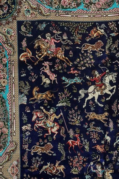 Midnight Blue Hunting Silk Rug — 5