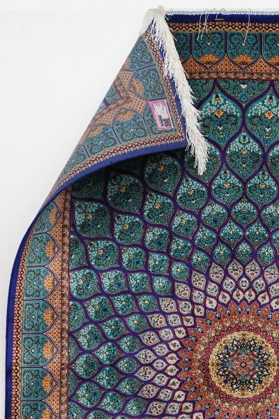 Azure Sunburst Medallion Silk Rug — 4