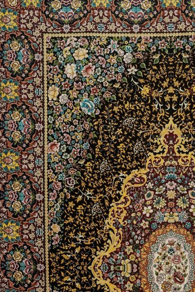 Black Floral Medallion Silk Rug — 2