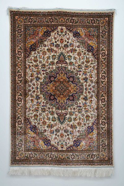 Ivory Garden Medallion Silk Rug — 1