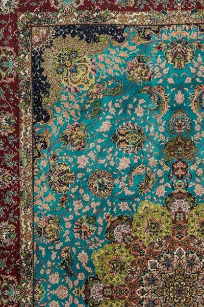 Royal Turquoise Medallion Silk Rug — 3