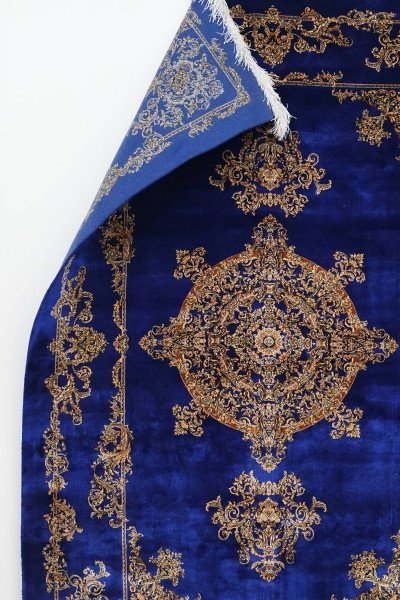 Sapphire Gold Medallion Silk Rug — 5