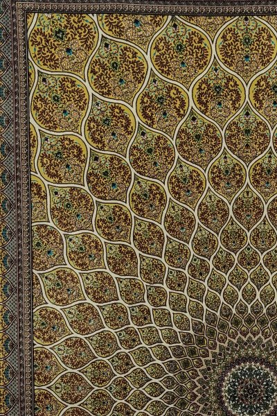 Golden Cream Medallion Silk Rug — 2