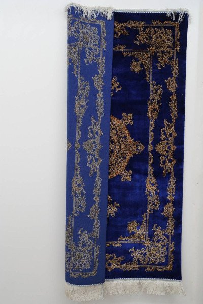Sapphire Gold Medallion Silk Rug — 3