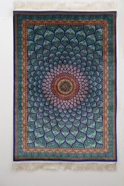 Azure Sunburst Medallion Silk Rug — 1