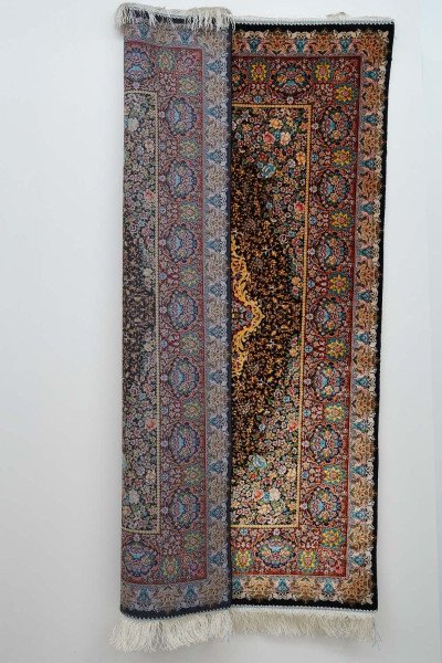 Black Crimson Medallion Silk Rug — 3